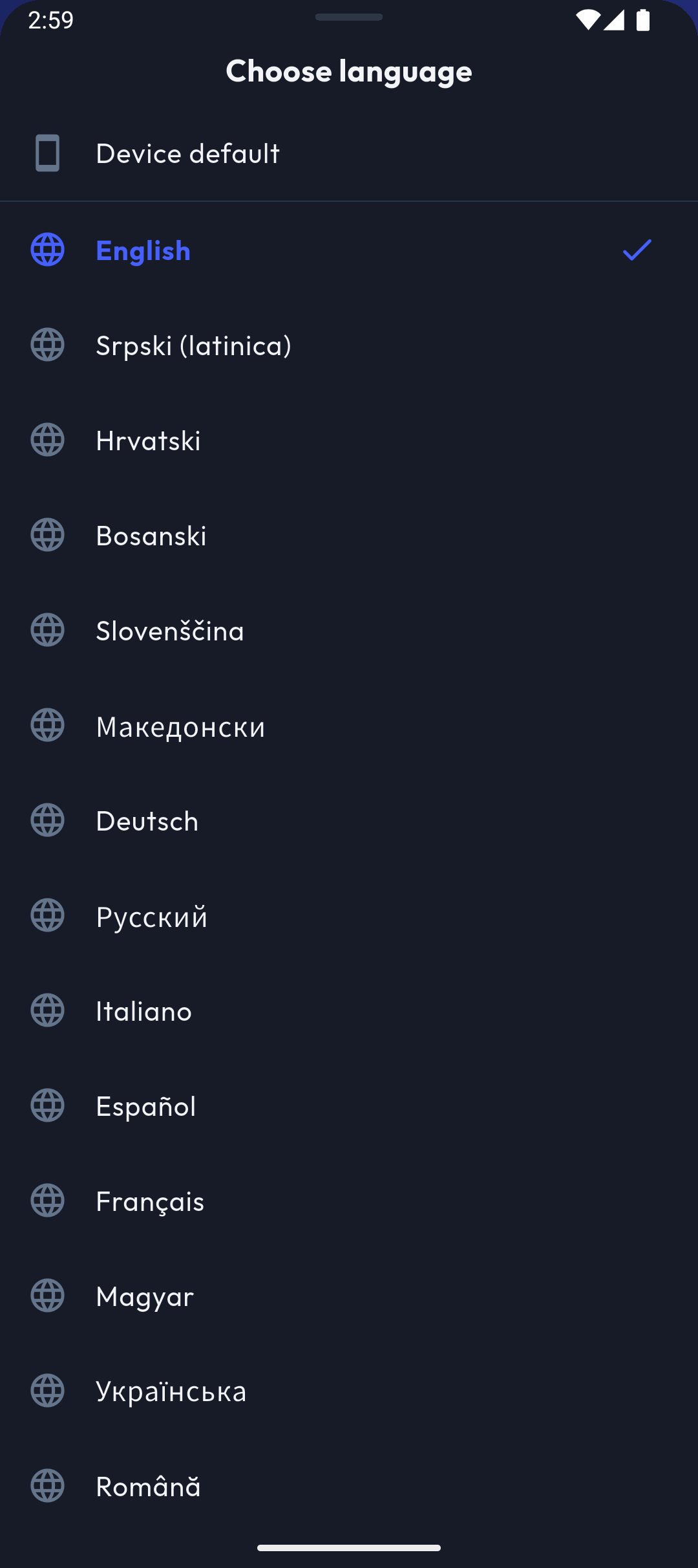 Choosing the language