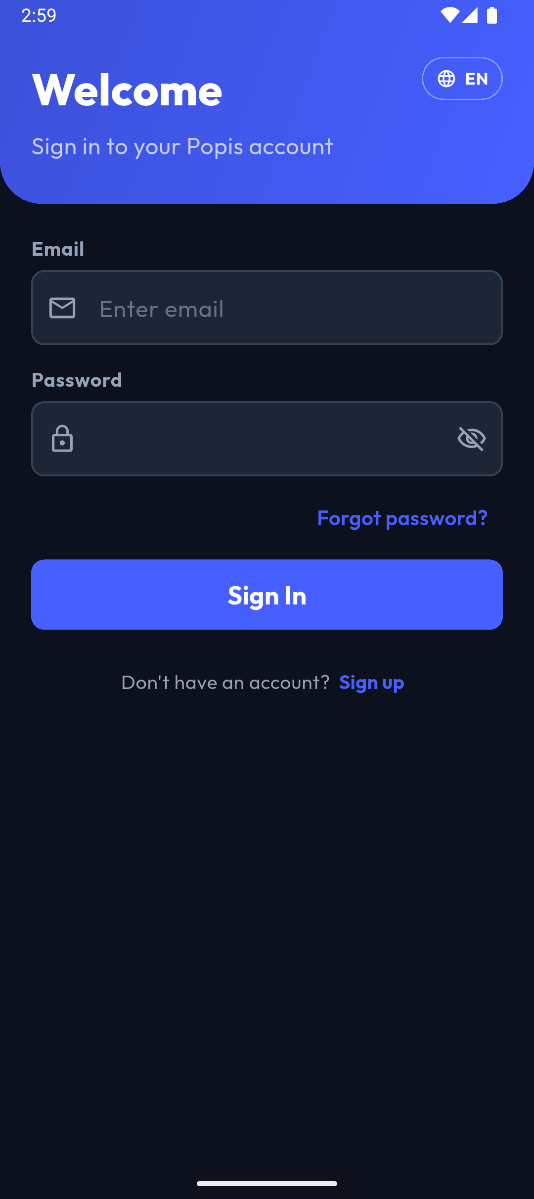 The sign-in screen