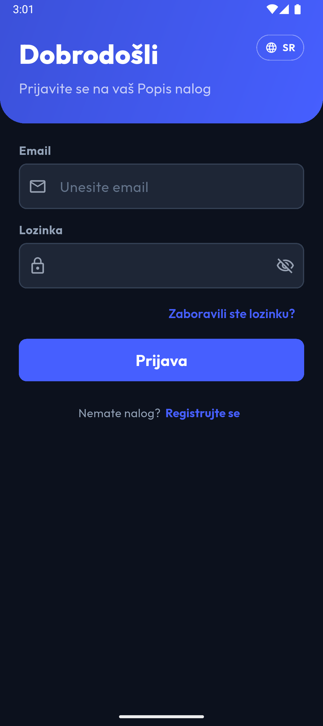 Ekran za prijavu
