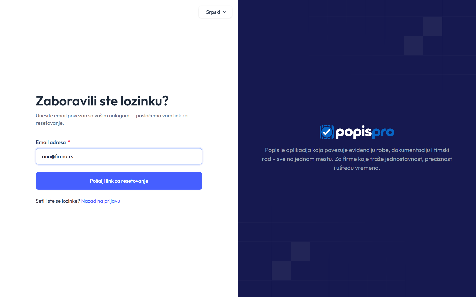 Stranica „Zaboravili ste lozinku?“